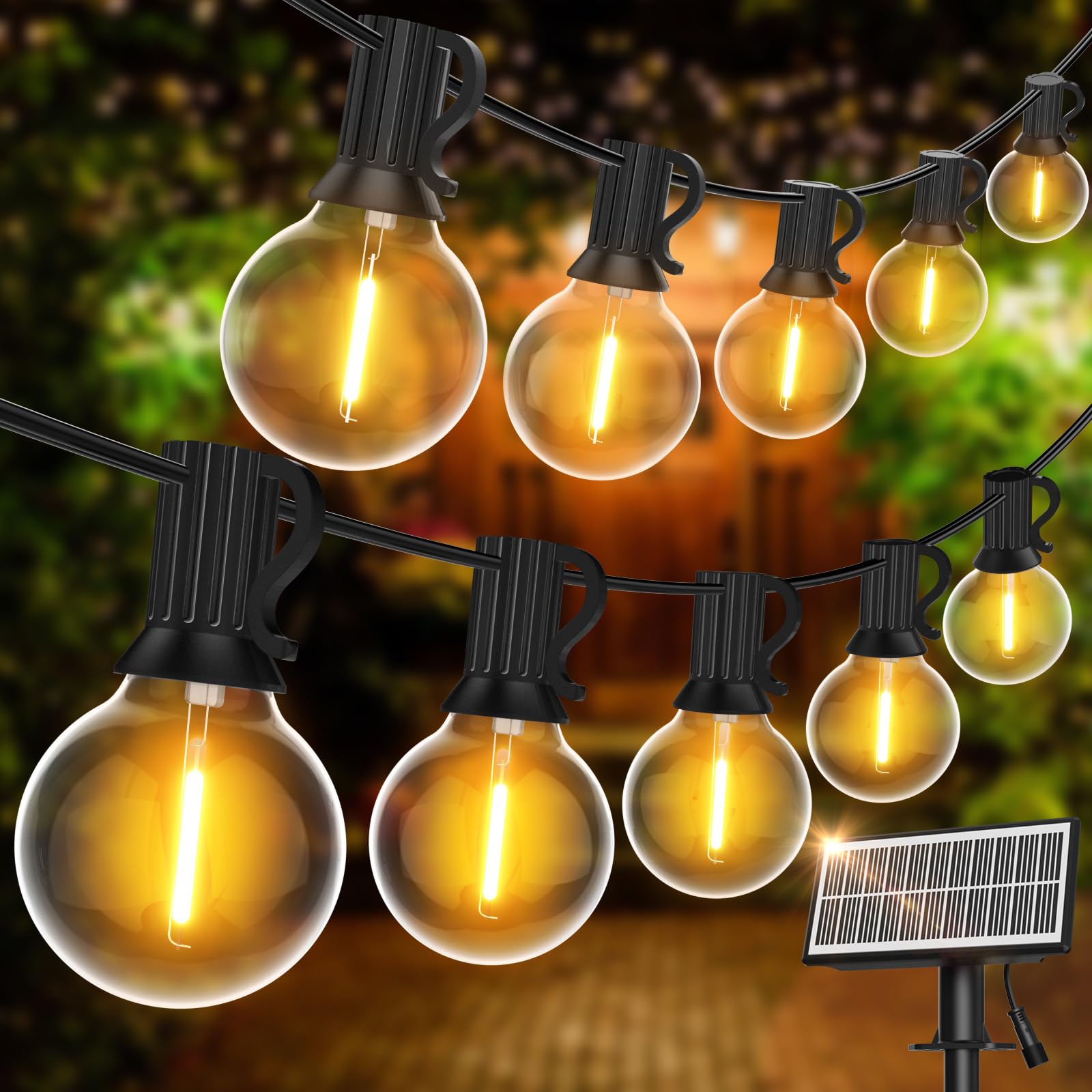 Guirnaldas Luces Exterior Solar, 30,6M G40 LED Cadena de Luces Exterior con 50+2 Bombillascon, 4 Modos Impermeable Luces Navidad Exterior para Navidad, Bodas, Fiestas, Jardines, Patio, Festivales
