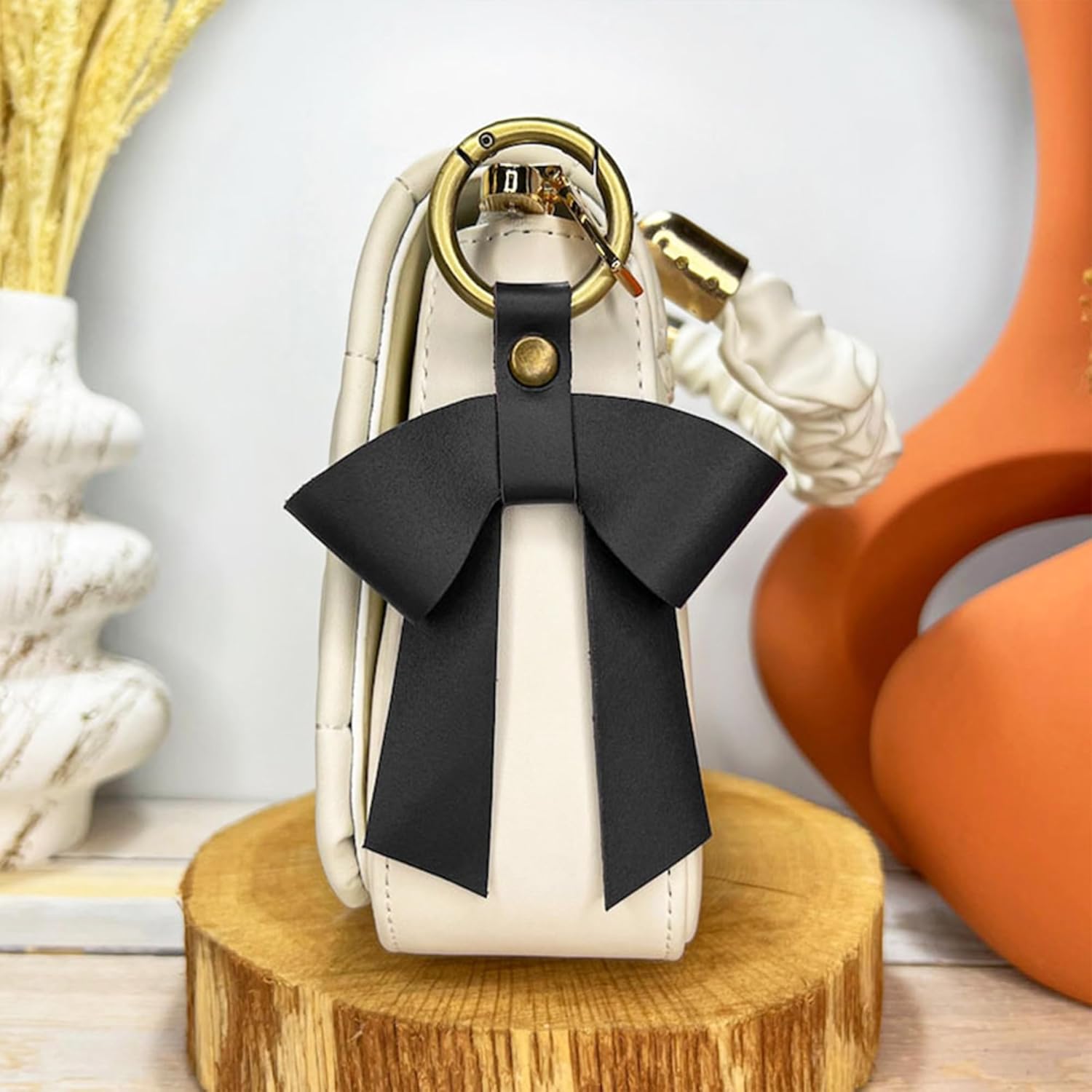 Bow Bag Charm, Cute Bow Keychain for Purse Handbags Bag Tote Bag Accessories PU Key Charm - Image 3