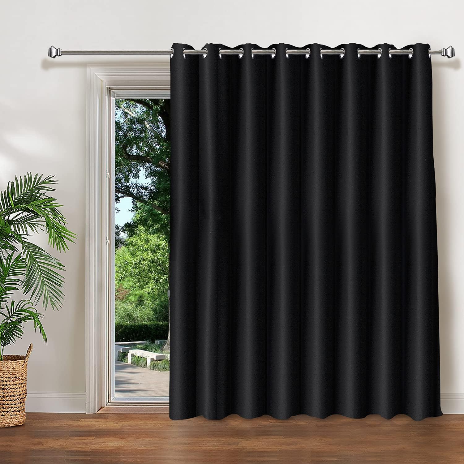 LIYAXUN50 "W x 63" L Solid Curtain Thickened Thermal Insulation 95% Blackout Curtain for Patio Door, Grommet top, Black (1 Panel)