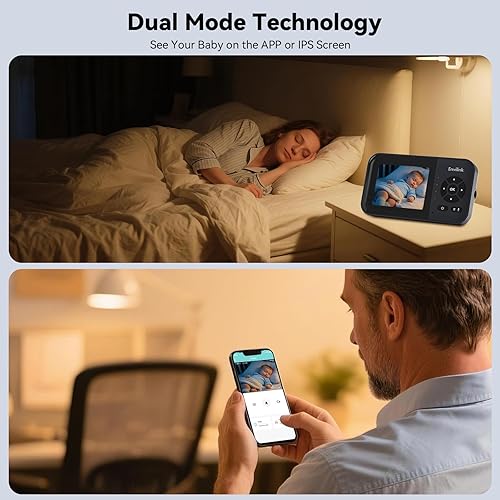 Miniatura 9 de Monitor de video para bebés con visión nocturna, pantalla LCD de 2.8 pulgadas, alarma de modo VOX y largo alcance de 1200 pies, canción de cuna,