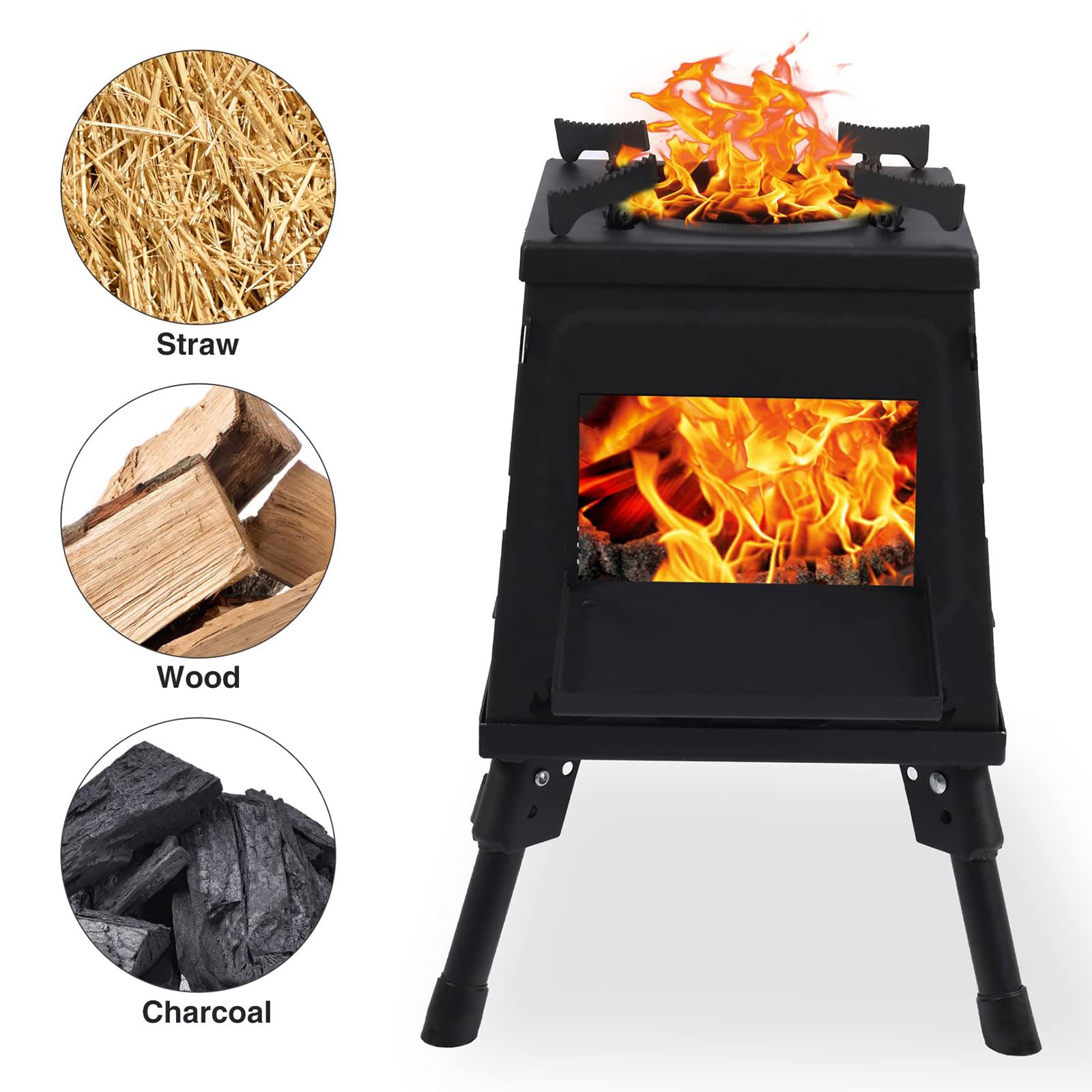 Mini 304 Roestvrijstalen Houten Fornuis, Draagbare Camping Buiten Brandende Kachels, Voor Wandeltenten Kookpicknick Bbq,L