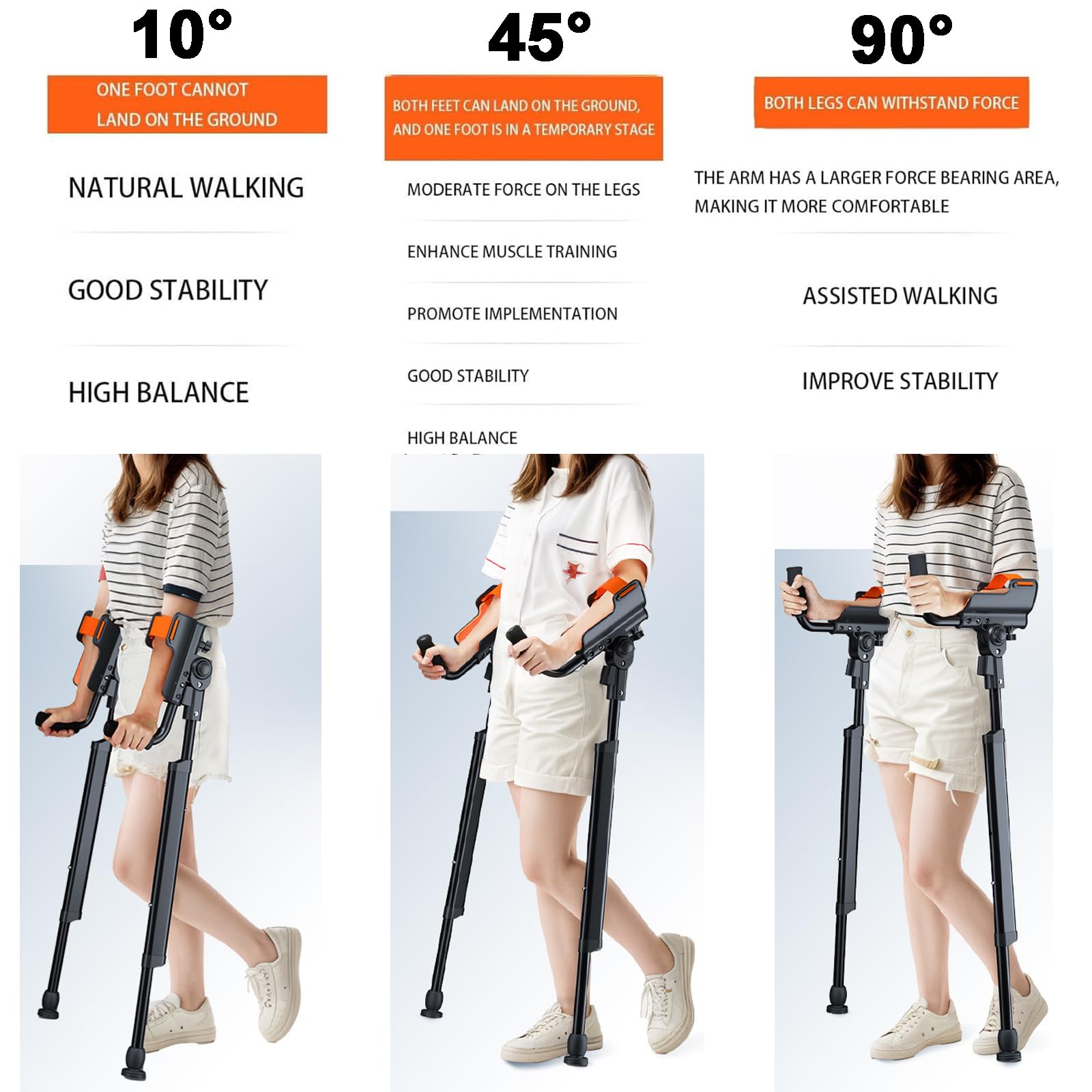 Muletas plegables para antebrazo, muletas de codo portátiles, altura ajustable de 150 a 180 cm, soporta hasta 100 kg, soporte de codo de 3 velocidades para lesiones de piernas