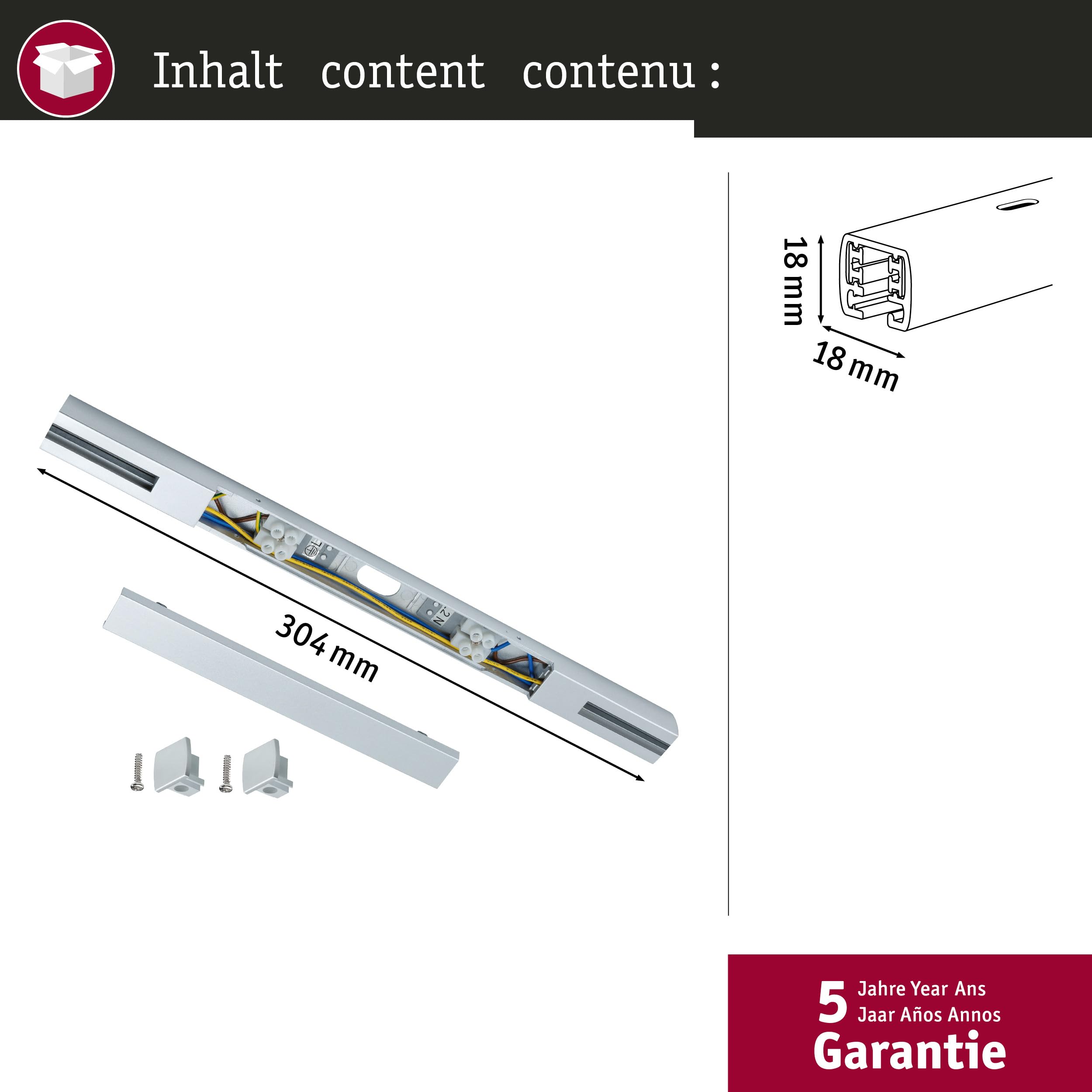Paulmann 97765 URail Middle Feed 304x18mm max. 1000/1000W Chrome matt Rail System, 1 Stück (1er Pack) - Image 2