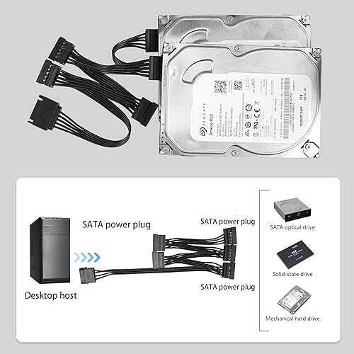 Miniatura 10 de YACSEJAO IDE a SATA Cable de alimentación LP4 4 Pin 1 a 6 × 15 Pin SATA Divisor Adaptador de Suministro Cable Convertidor para PC Servidor Disco Duro