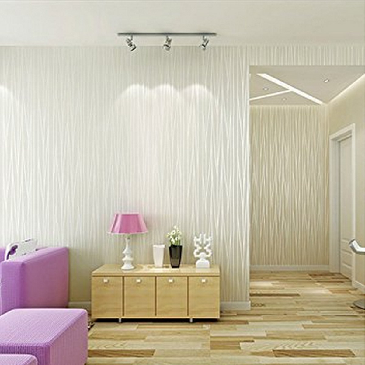 Amazon Co Jp Diy ３d立体 壁紙 シール 簡単 貼付シール壁紙 おしゃれ ストライプ柄 不織布 はがせる壁紙 月光の森 ベッドルーム リビングルームの背景 53cmx10m オフホワイト Diy 工具 ガーデン