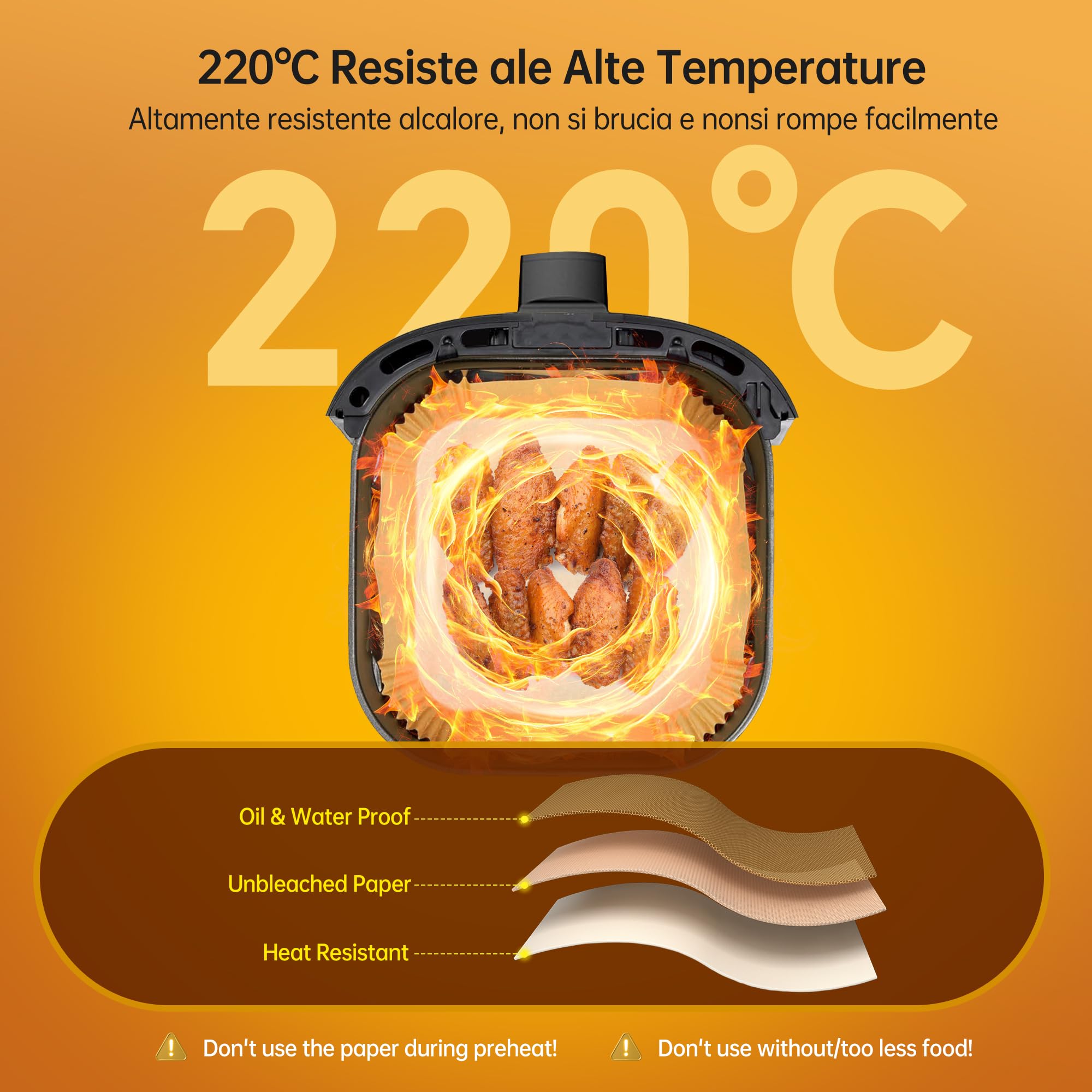 Carta forno per friggitrice ad aria 100 pezzi usa e getta 16cm x 4.5cm accessori
