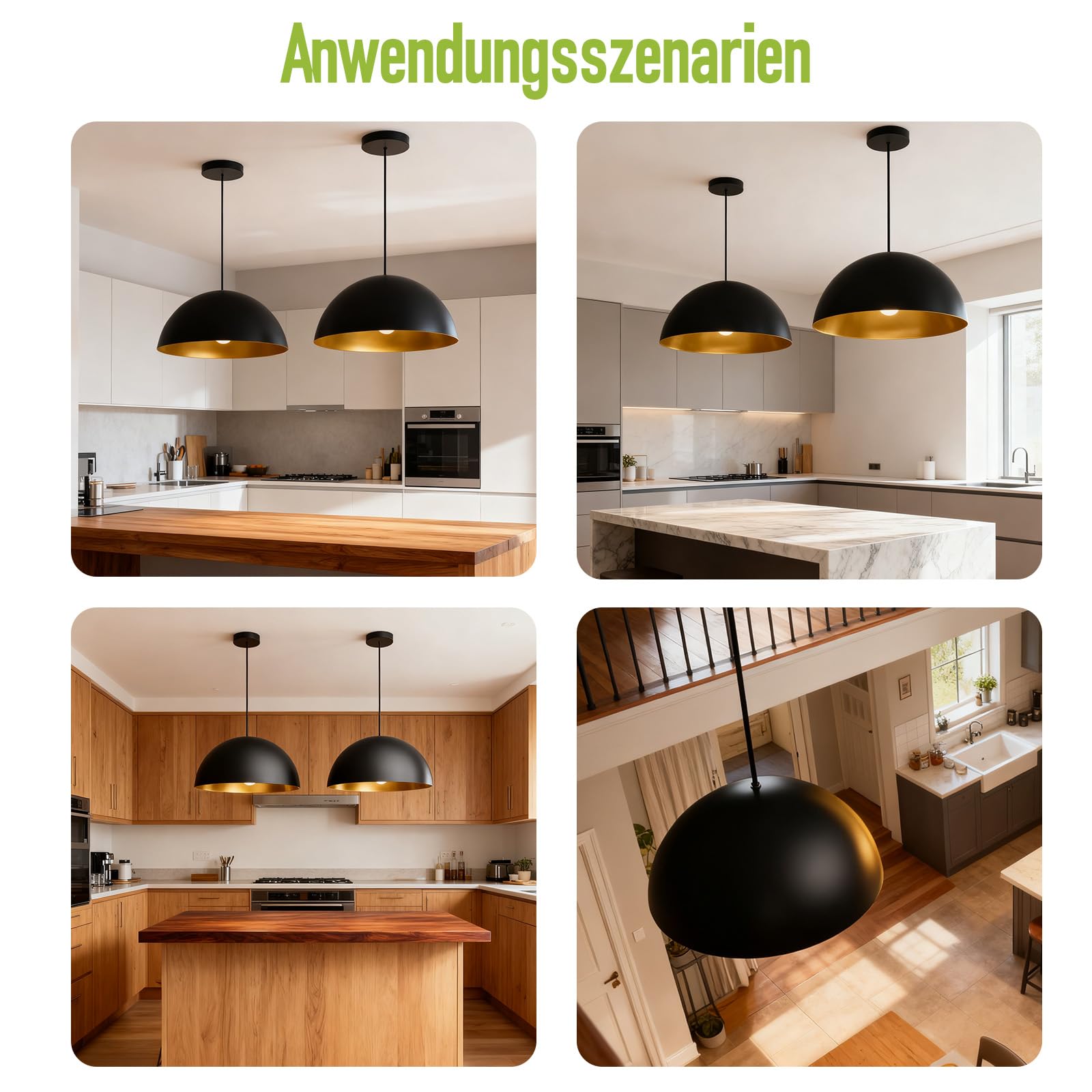 Ø40cm Pendelleuchte Schwarz Gold E27 Sockel Industrial Hängelampe Modern Hängeleuchte Hängelampen Deckenlampe Hängend Vintage Bauernhaus Metall Deckenleuchte für Küche 2 Stück