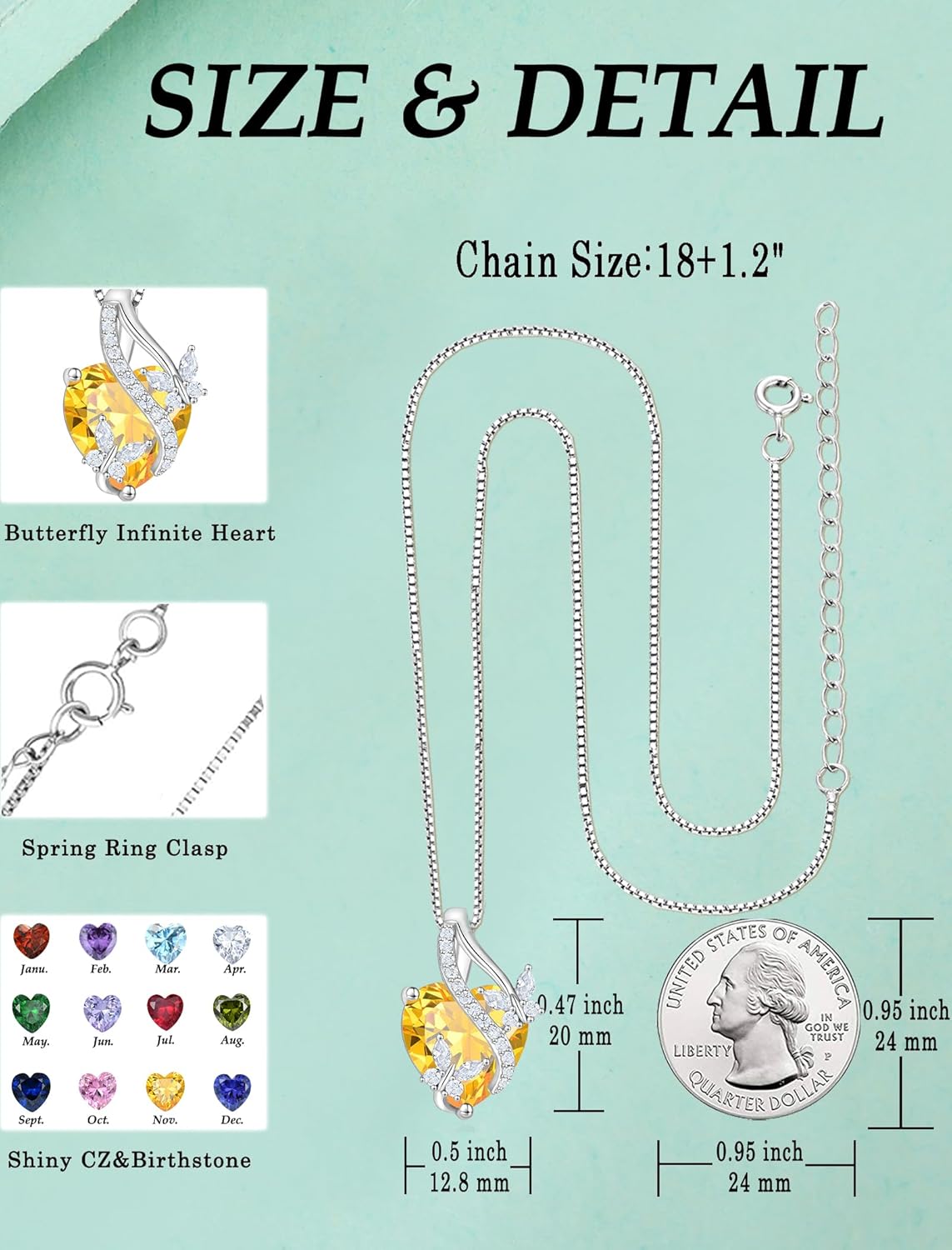 Butterfly Necklaces for Women Sterling Silver Infinity Heart Pendant Birthstone Jewelry Gift with 14k Yellow Gold/Rose Gold Plated - Image 6