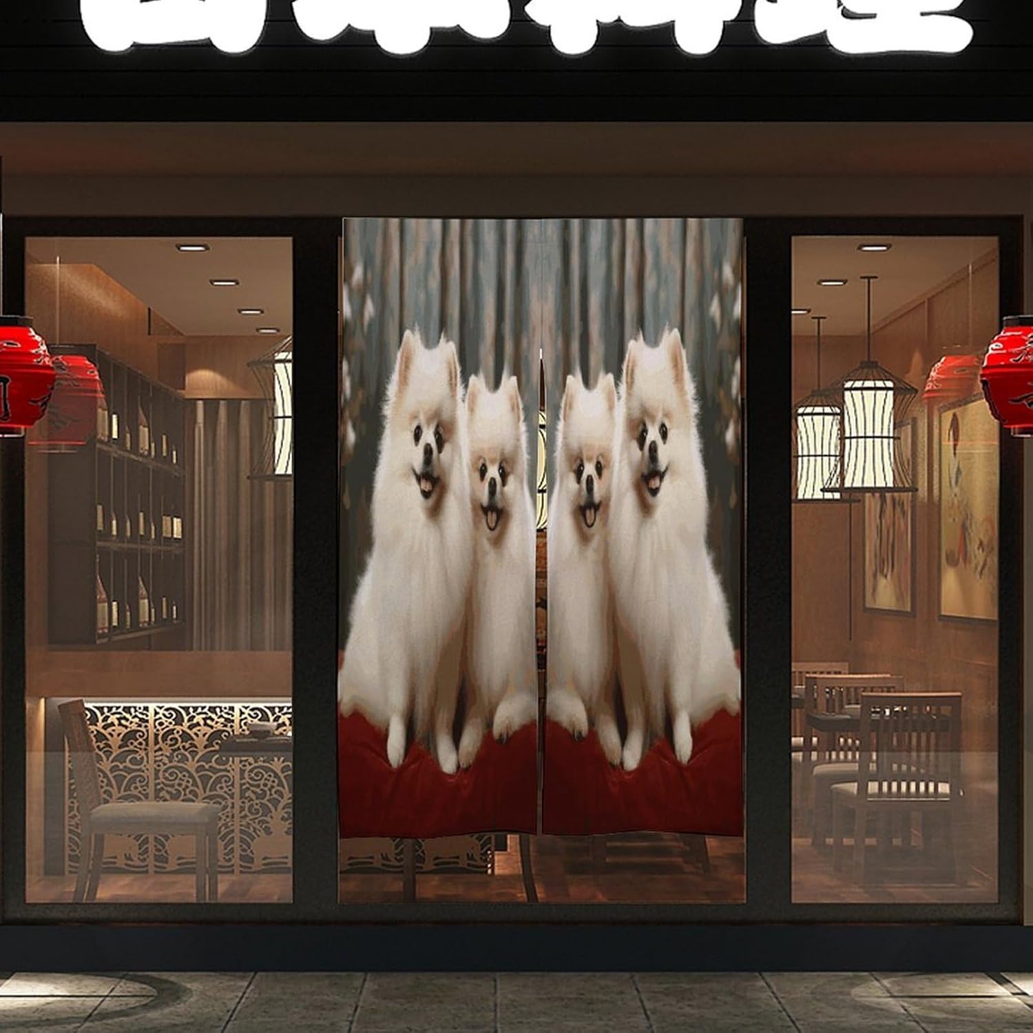 Short-haired Pomeranian Dog Door Curtain Printed Doorway Noren Japanese Style Doorway Room Divider Curtains for Privacy Partition Divider Kitchen Home Decorations Wall Hanging