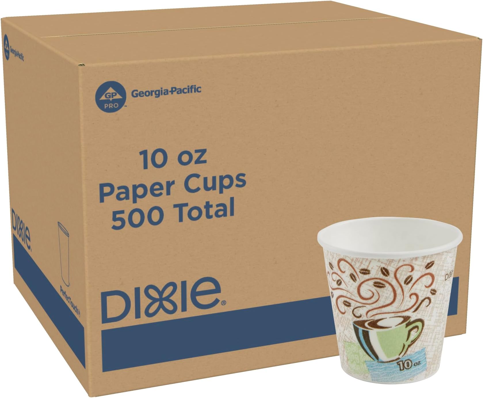 Dixie PerfecTouch 10 oz Paper Coffee Cups by GP PRO, Coffee Haze Design, 500 Count (25 Disposable Cups Sleeve, 20 Sleeves Case), 5310DX