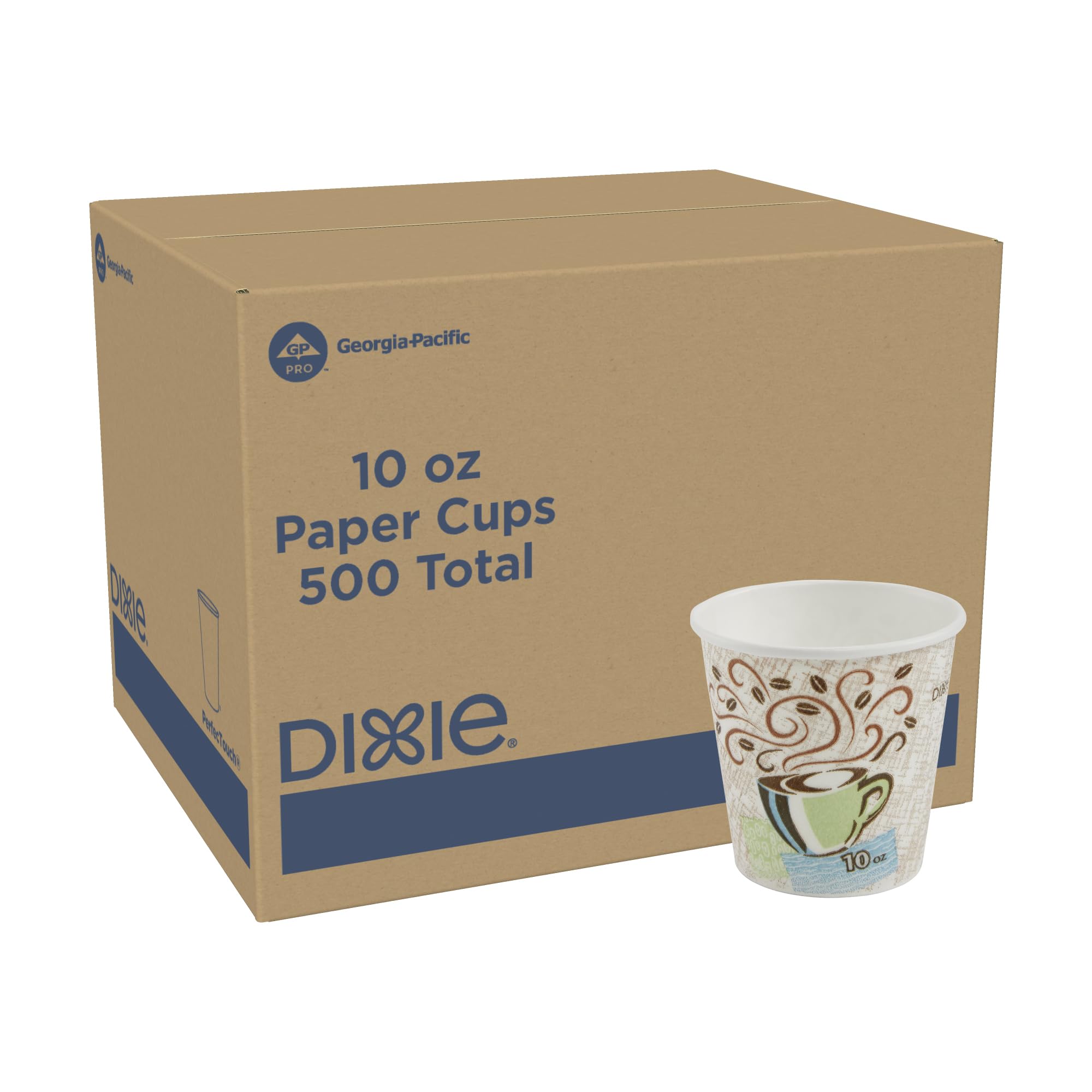 Dixie PerfecTouch 10 oz Paper Coffee Cups By GP PRO, Coffee Haze Design, 500 Count (25 Disposable Cups Per Sleeve, 20 Sleeves Per Case), 5310DX