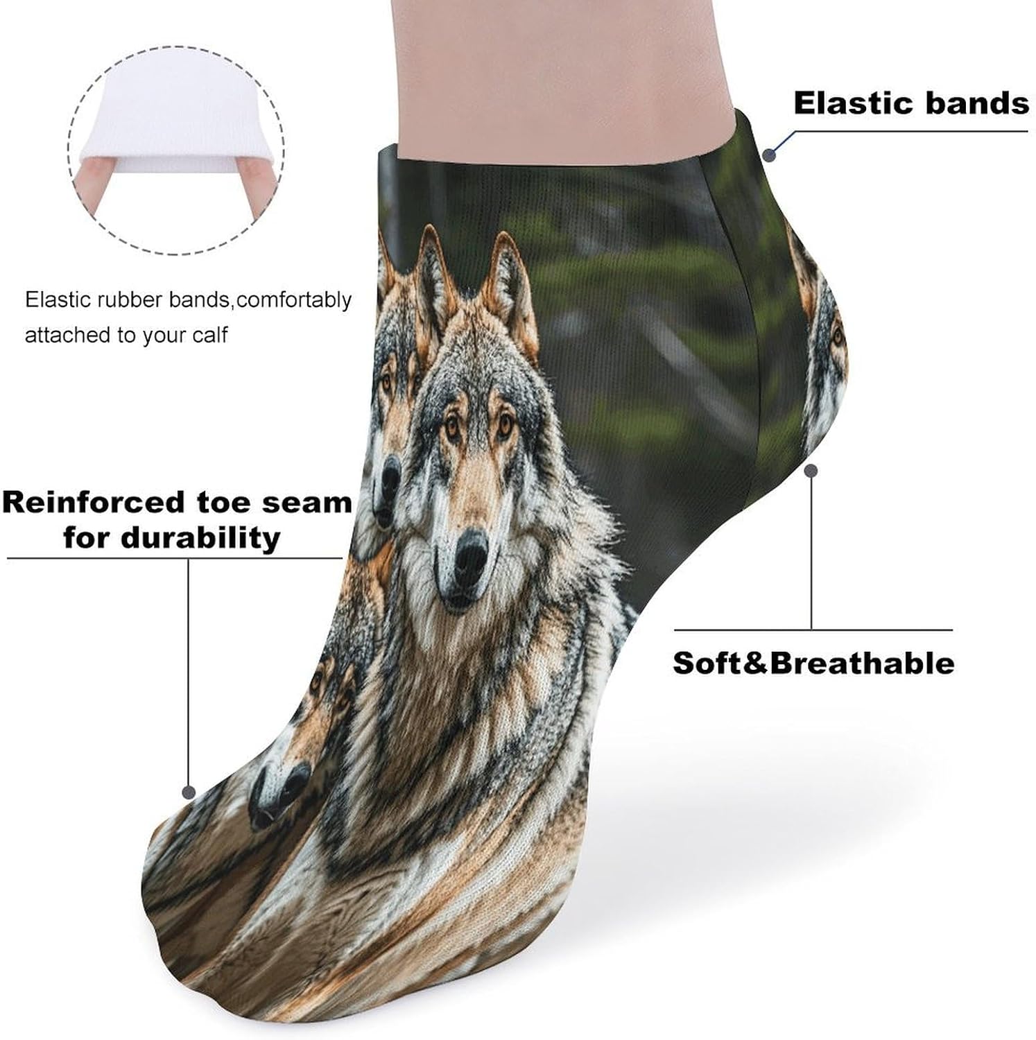 Women's Thin Elastic Socks Low-top Sports Invisible Wolves Wildlife Printed Ankle Socks 5 Pairs Suitable for Travel Commuting Outdoor