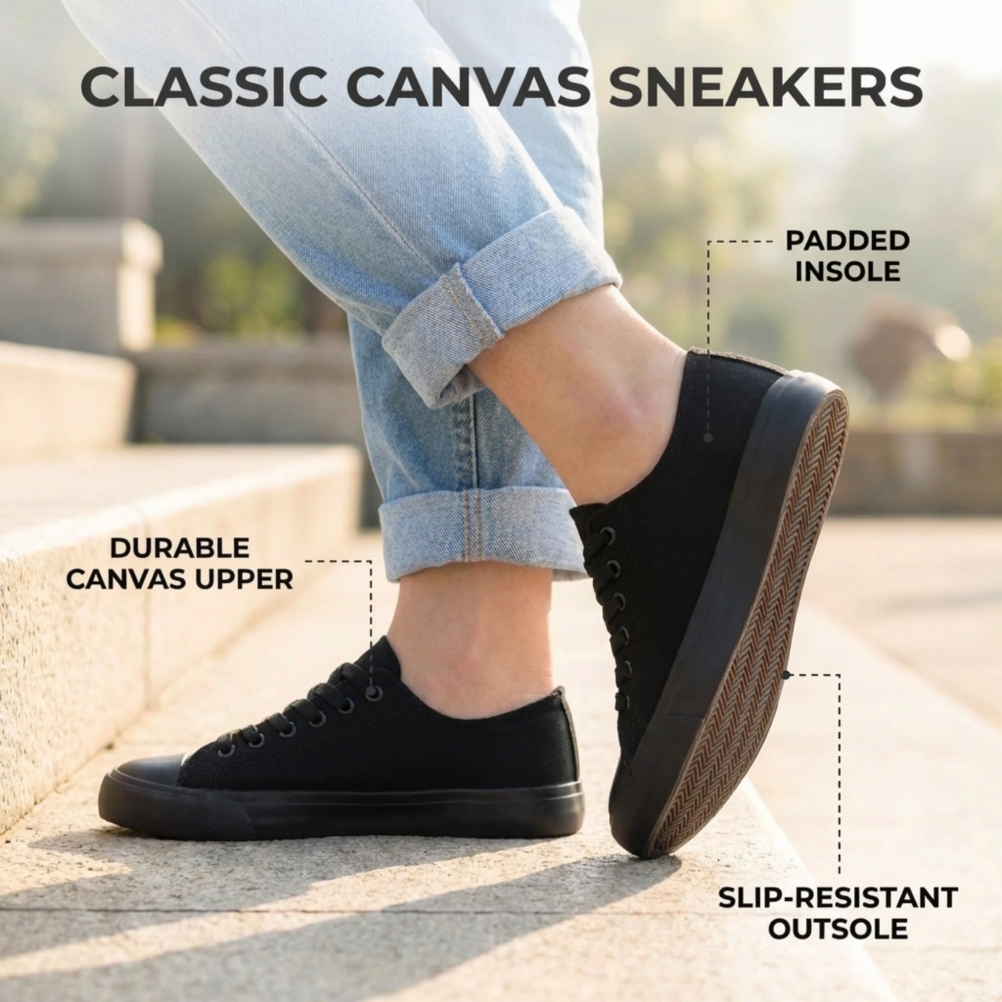 hello basics Canvas Shoes for Women Casual Low Top Women's Fashion Sneakers for Women (Black, 6)