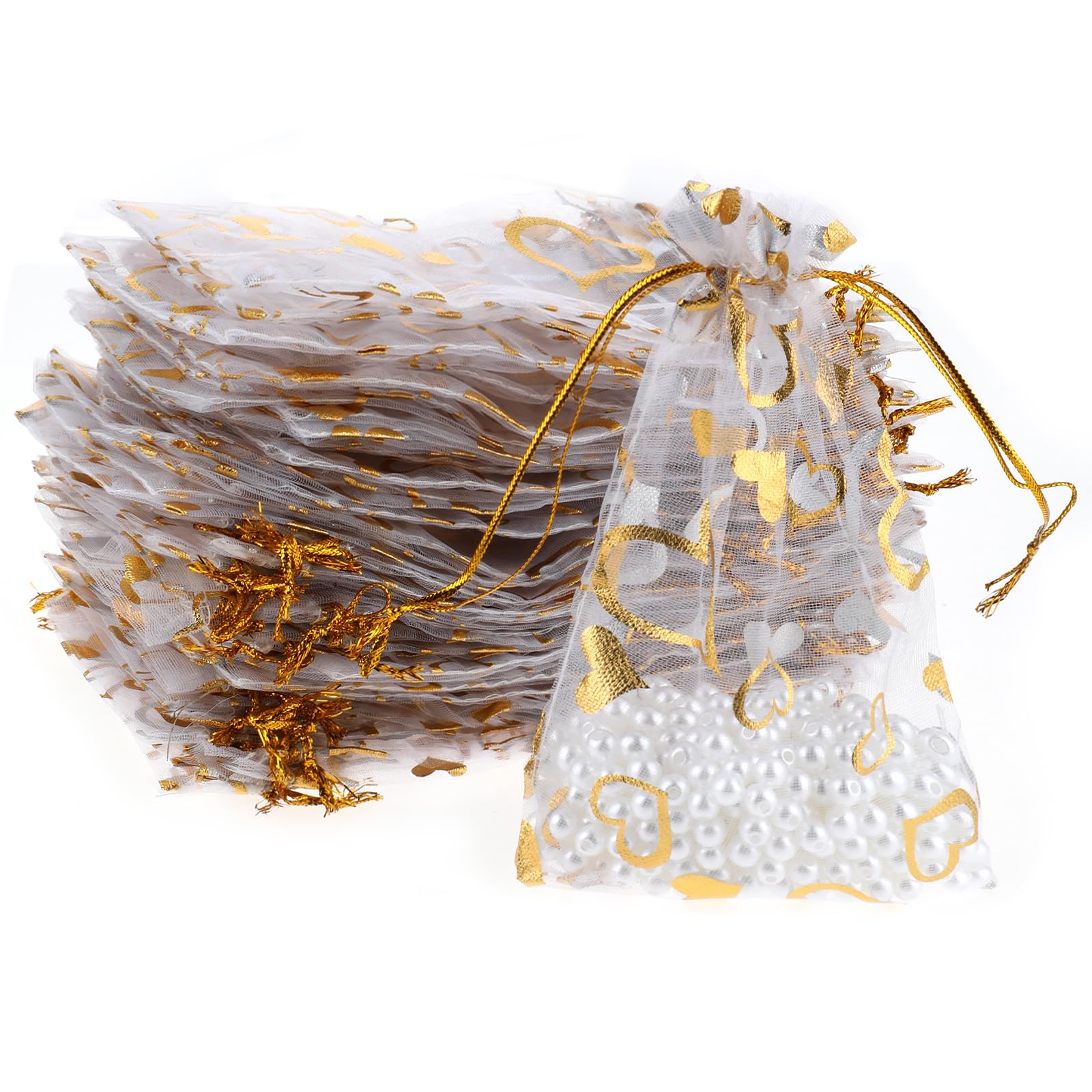 Photo 1 of 100PCS 4x6 Inch Sheer Heart Organza Bags Organza Drawstring Bags Mesh Drawstring Gift Bags Christmas Candy Jewelry Party Wedding Favor Gift Bag For Festival Party Candy Makeup Bathroom Soaps
