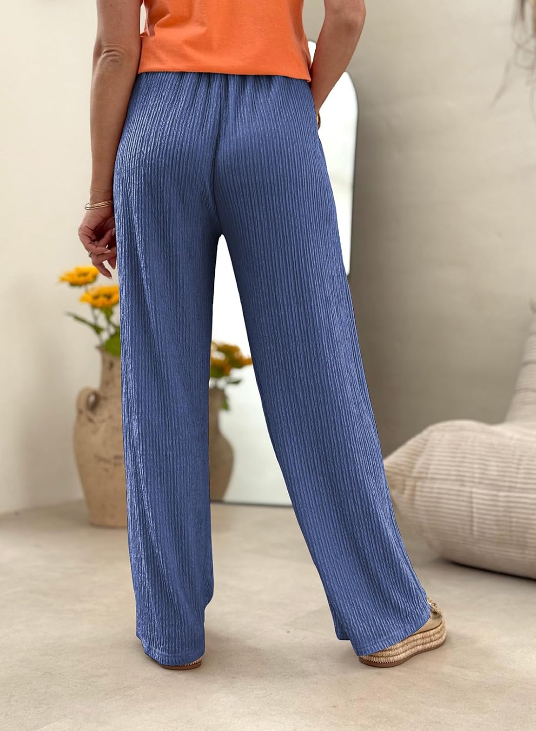 Samefar Womens Linen Pants Casual Summer Flowy Wide Leg Drawstring Palazzo Pants Work Business Trousers with Pockets - Image 4