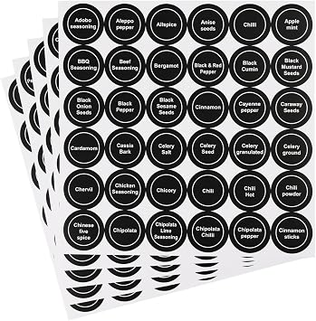 Black Spice Jar Labels Removable Spice Labels Stickers for Kitchen Pantry Food Containers