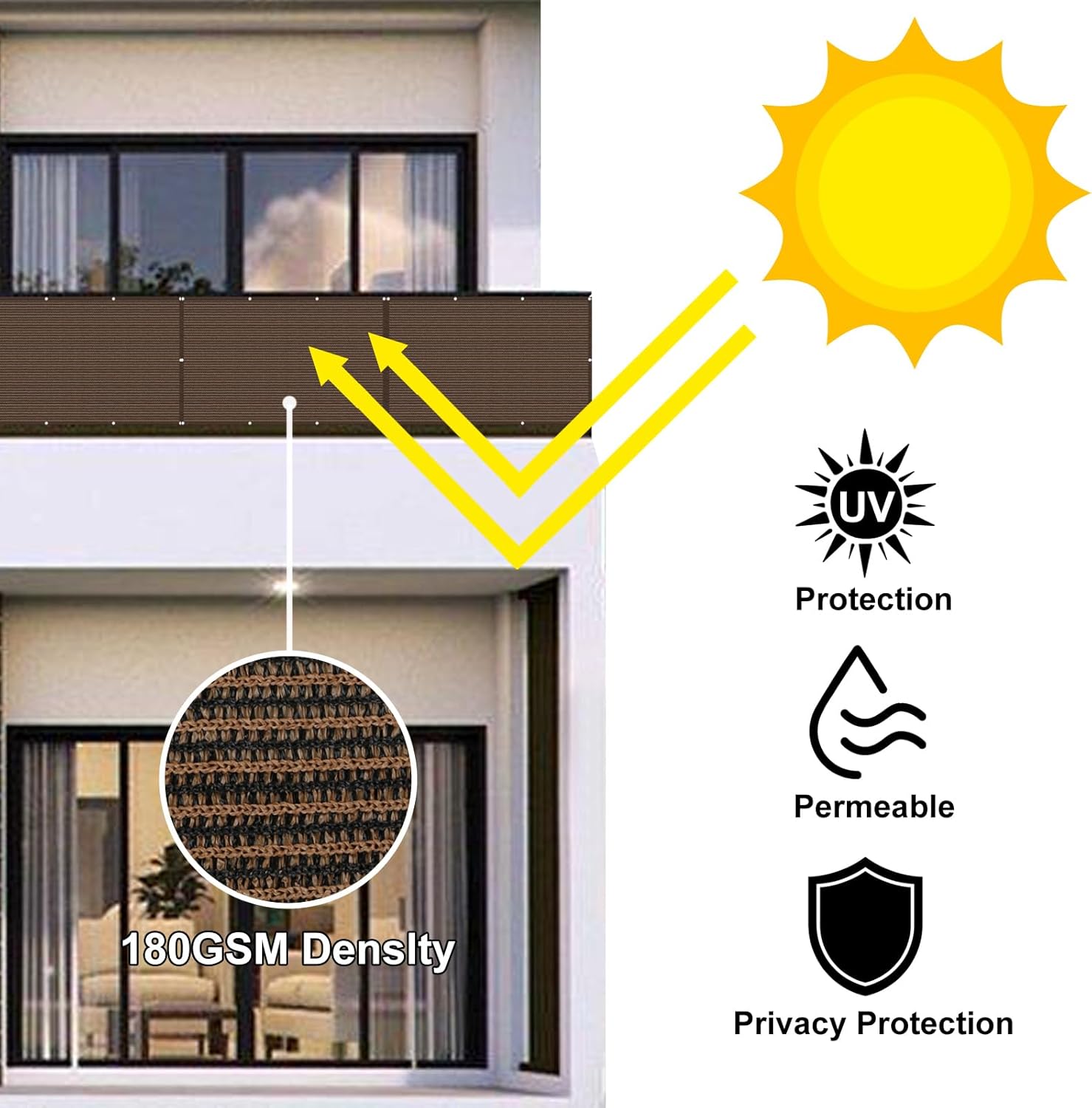 Eden's Decor Balcony Privacy Screen Brown 2'6"x 3' Cover Mesh Windscreen Weather-Resistant UV Protection for Backyard Deck, Patio, Balcony, Pool, Porch, Fence, Railing, Gardening