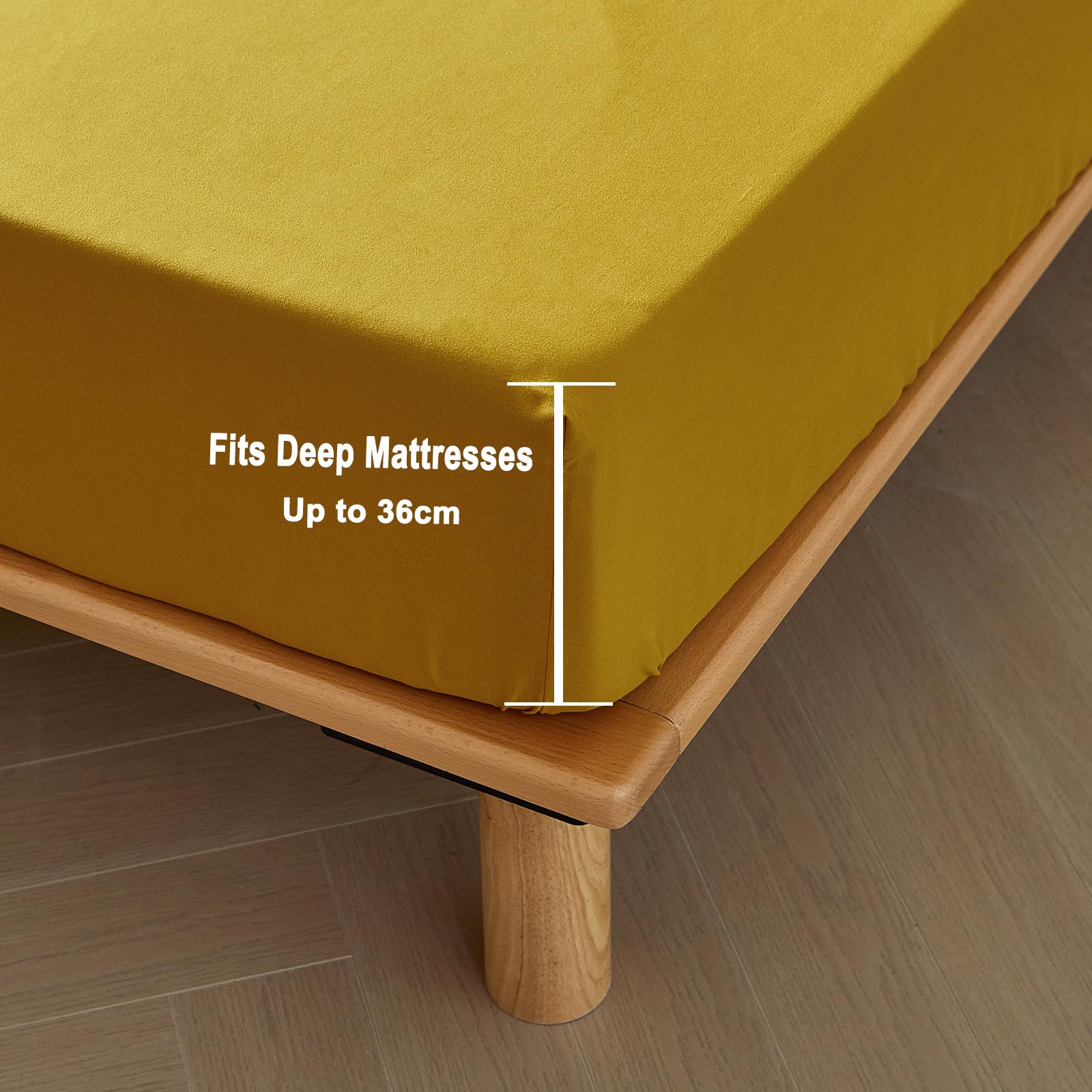 DuShow Brushed Microfiber Fitted Sheet King,36cm Deep Fitted King Sheet,Plain Dyed Bedding Sheet,Bottom Bed Sheet King-Yellow - Image 3