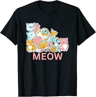 Adorable Kawaii Cats Yarn Fish Birds Meow T-Shirt