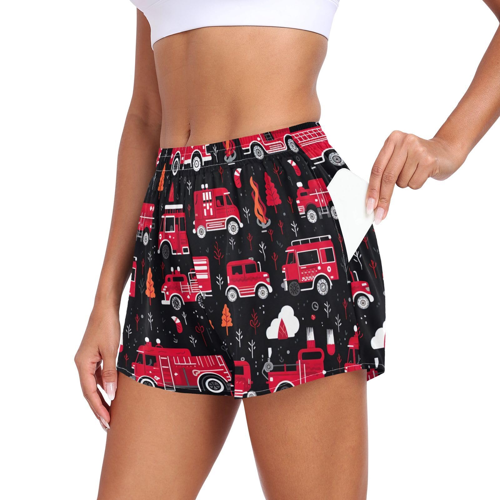 UMIRIKO Fire Truck Athletic Shorts for Women with Pockets S 202a8787