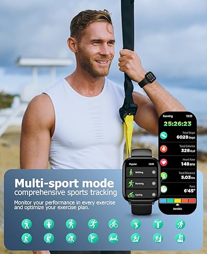 Vista 5 de Black Smart Watch for Men Women, Bluetooth Call, 2.06" HD AMOLED Fitness Tracker, 118 Sports Modes, Blood Pressure/Heart Rate/SpO2/Sleep Monitor