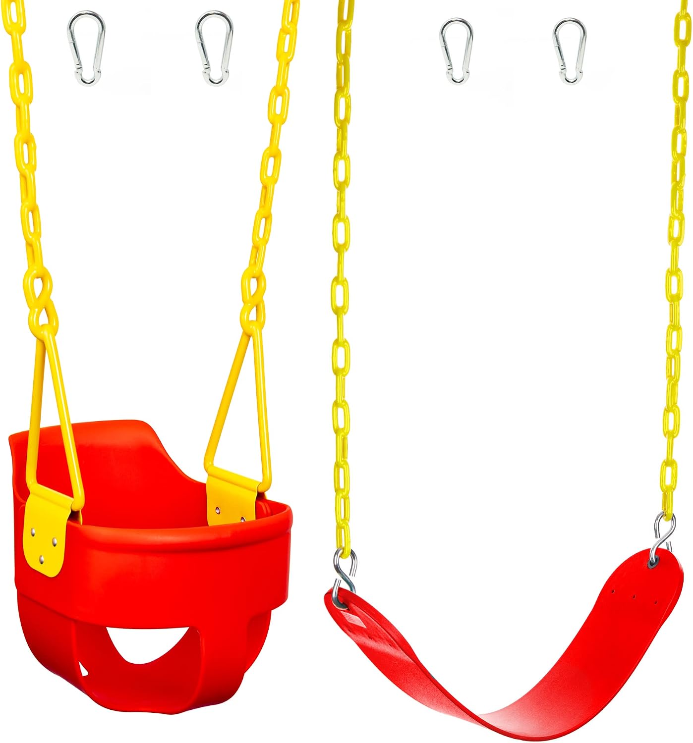 Premium High Back Full Bucket Swing and Heavy Duty Strap Swing Seat - Red - Squirrel Products