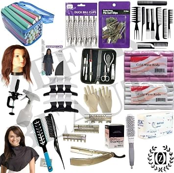 المهنة 20PCS Cosmetology Kit Hair School ، صالون Barbershop Beauty Salon الاستخدام المعتمد! 10 قطعة مشط ، مقاطع الفراشة ، قضبان مرنة ، رأس عارضة أزياء مع حامل! فرش الشعر! لفات الرقبة!