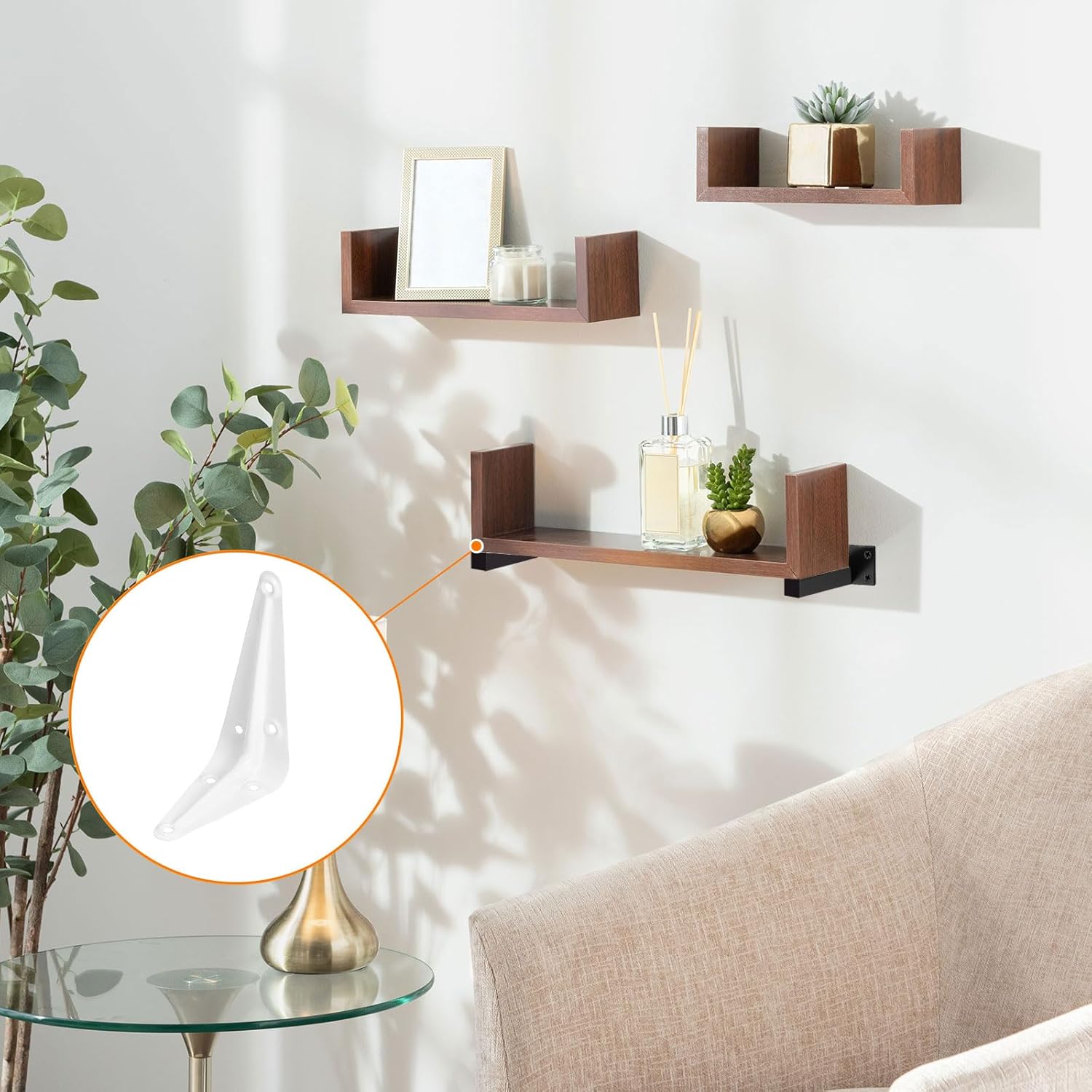 uxcell Floating Shelf Bracket,10 Pack 4 x 3 Inch Iron Hidden Wall Mounted Shelf Supports, L Bracket Support Bracket for Wood Shelves (White)