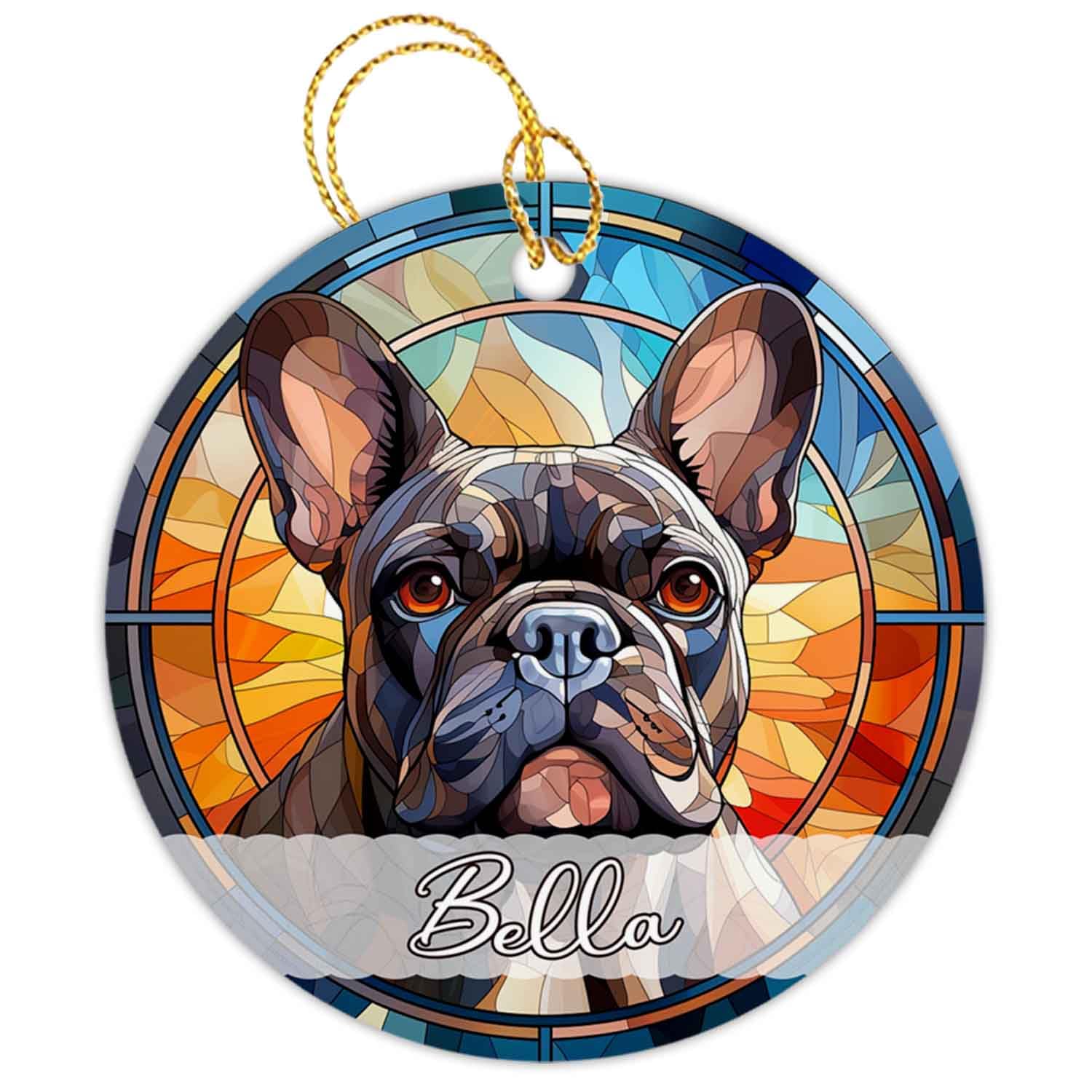 French Bulldog Ornaments, Personalized Dog Stained Glass Style Ornament, Custom French Bulldog Christmas Ornament with Name, French Bulldogs Lovers Gift, Pet Hanging Xmas Tree Decor