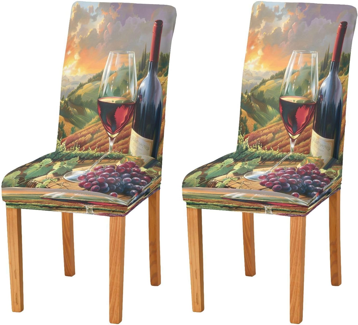 ALAZA Chair Covers for Dining Room, Red Wine Vineyard Stretch Chair Cover Sets Chair Protector Removable Washable for Ktichen Restaurant Hotel