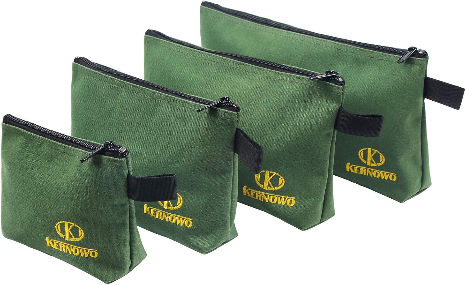 Premium Canvas Tool Pouch Zipper Bag,Small Tool Bag,Multipurpose Storage pouch(4Pack 7.5/9.5/11.5/13inch 20oz Water Resistant Heavy Duty Army Green Flat Bottom Tool bag with Dependable Zipper)