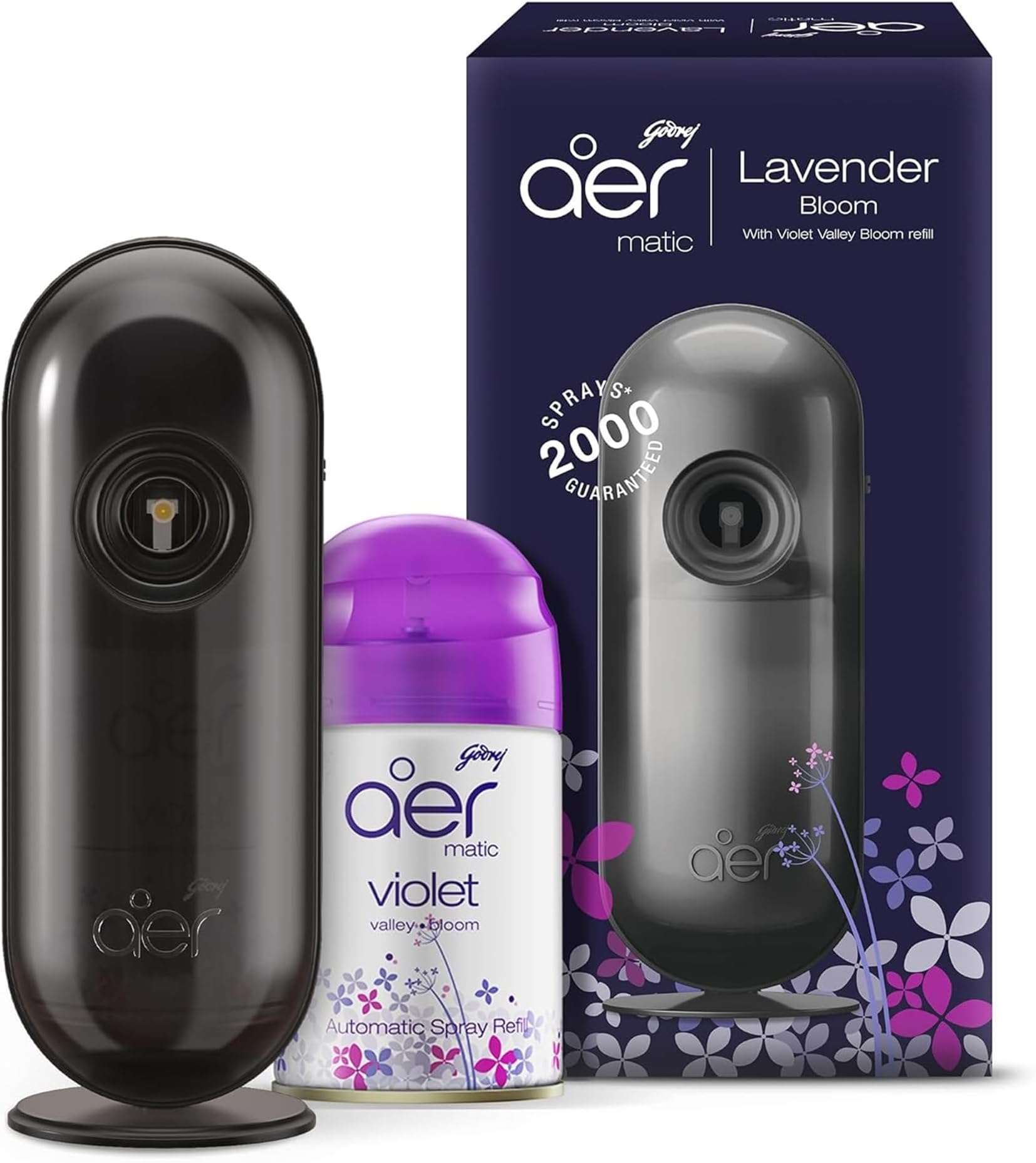 Godrej Aer Matic Automatic Air Freshener Auto Spray Kit With Flexi Control Violet 225 Ml