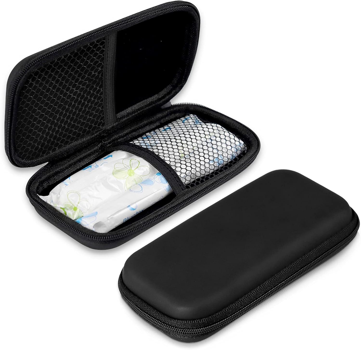 Tuciyke Tampon Storage Bag,Black Tampon Organizer Bag with Zipper Pack of 2 Small Pouch for Feminine Products 6.3x3.3x1.2inches Portable Period Bags for Women,Ladies