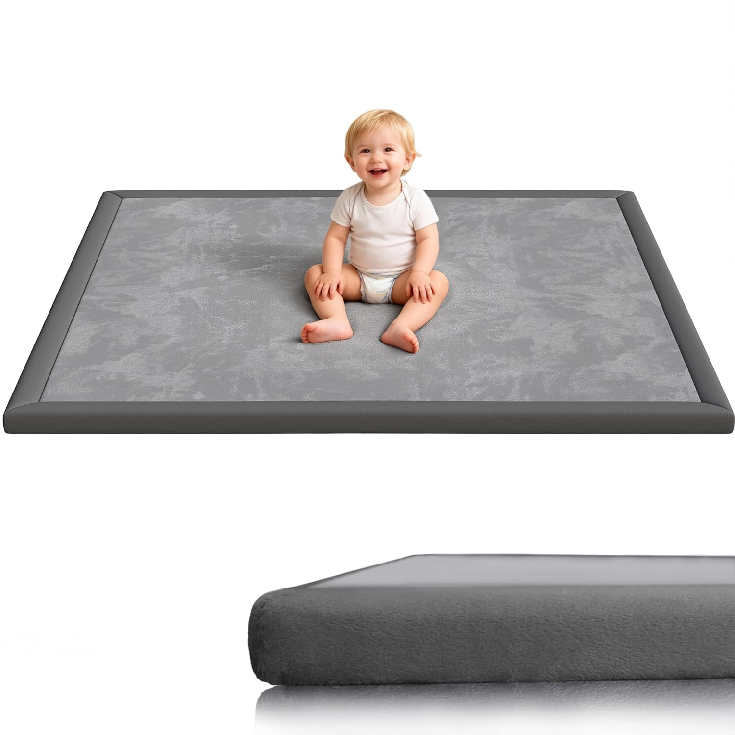 Baby Play Mat for Floor, 1.3'' Thick Memory Foam Tummy Time Mat - Super Soft Coral Velvet Nursery Rug with Non-Slip Backing, Crawling Rug for Toddlers/Infants, Yoga & Tatami Use, 59''x79''