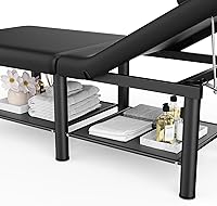 Vista 5 de Folding Stationary Massage Table with Backrest and Storage Space, 6 Round Legs Metal Frame PU Leather, 30.5'' Wide × 75'' Long for Treatment Table