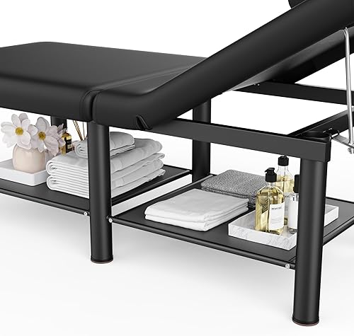 Miniatura 3 de pouseayar Mesa de masaje estacionaria de 30.5 pulgadas de ancho x 75 pulgadas de largo, cama plegable con respaldo para mesa de tratamiento, mesa de
