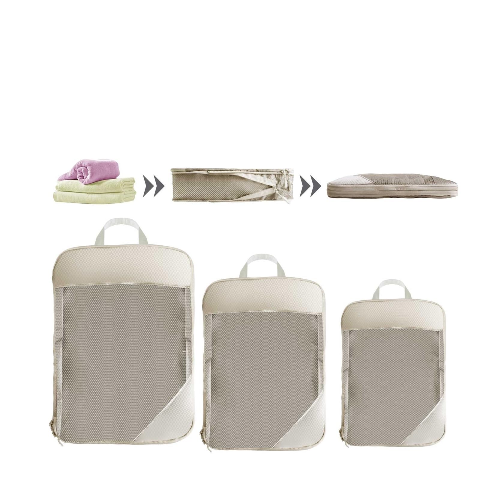 5 Juegos/6 Juegos de Embalaje Compresible Bolsa Almacenamiento Viaje Maleta portátil Bolso Organizador Equipaje(5pcs Beige)