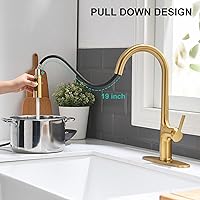 Vista 4 de Brushed Gold Kitchen Faucet, Single Handle Gold Kitchen Sink Faucet with Pull Down Sprayer Modern Stainless Steel Brass Gold Faucet with Deck Plate