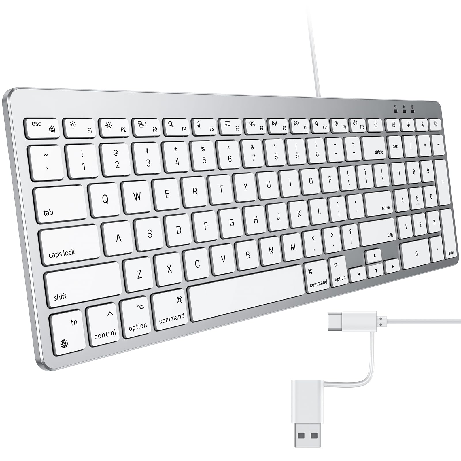 OMOTON Wired Keyboard Compatible with Mac, with Dual Interface (USB and Type-C), Numeric Keypad Compatible with MacBook Pro/Air, iMac, Mac mini/Pro Laptop, Silver