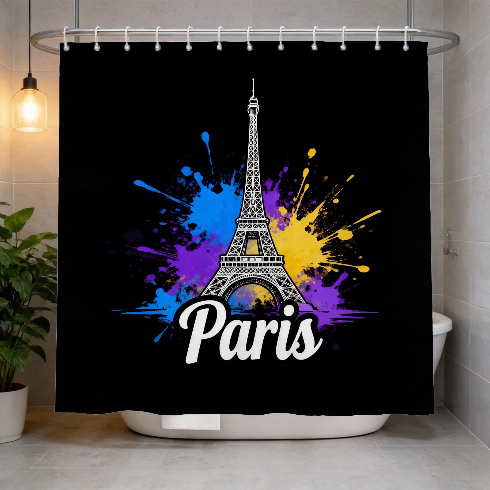 Hongduo 3D Eiffel Tower Shower Curtain for Stalls Bathtubs Multi Colour Bathroom Decor Shower Curtain Set Polyester Fabric Waterproof 180x180cm/71X71 Inch with Hooks