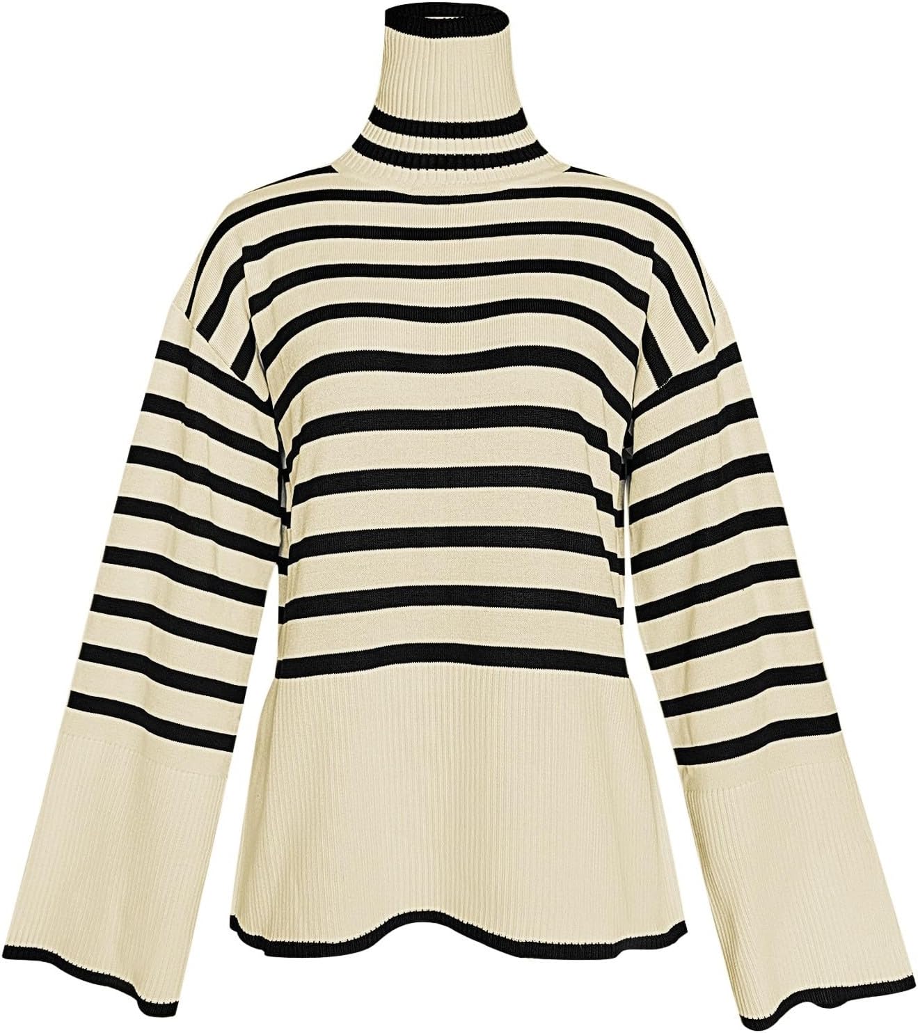 レディース ハイネック ニット ストライプ スプリット セーター トップ