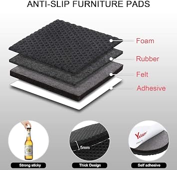 Yelanon Non Slip Furniture Pads -56 pcs(1+2) Furniture Grippers, Non Skid Furniture Legs,Self Adhesive Rubber Furniture Feet, Anti Slide Furniture Hardwood Floor Protector for Keep Couch Stoppers