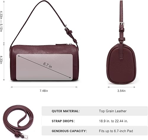 Vista 4 de Genuine Leather Crossbody Purses for Women Small Leather Barrel Shoulder Bags - Designer Trendy Handbags for Ladies