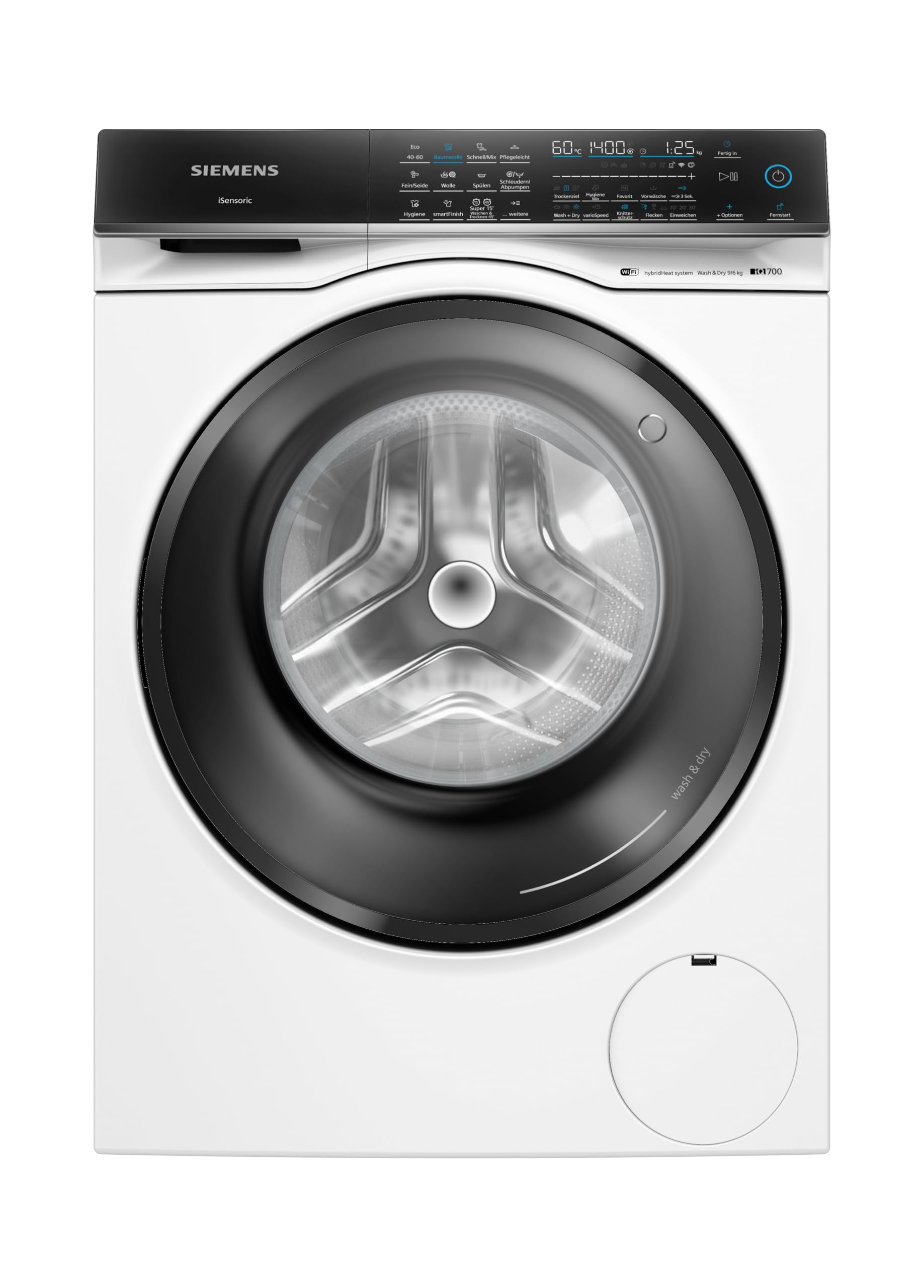 Siemens WN54C2070, iQ700 Smarter Waschtrockner 9 kg Waschen und 6 kg Trocknen, 1400 UpM, Antiflecken-System, smartFinish – Glättet Knitterfalten, varioSpeed Beschleunigung, autoDry-Technologie