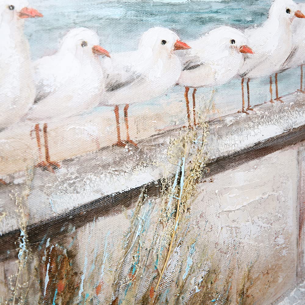 GILDE Bild Seaside mit Möwen blau/weiß/grau handgemalt auf Leinwand H: 60 cm B: 60 cm T: 3.5 cm 52359