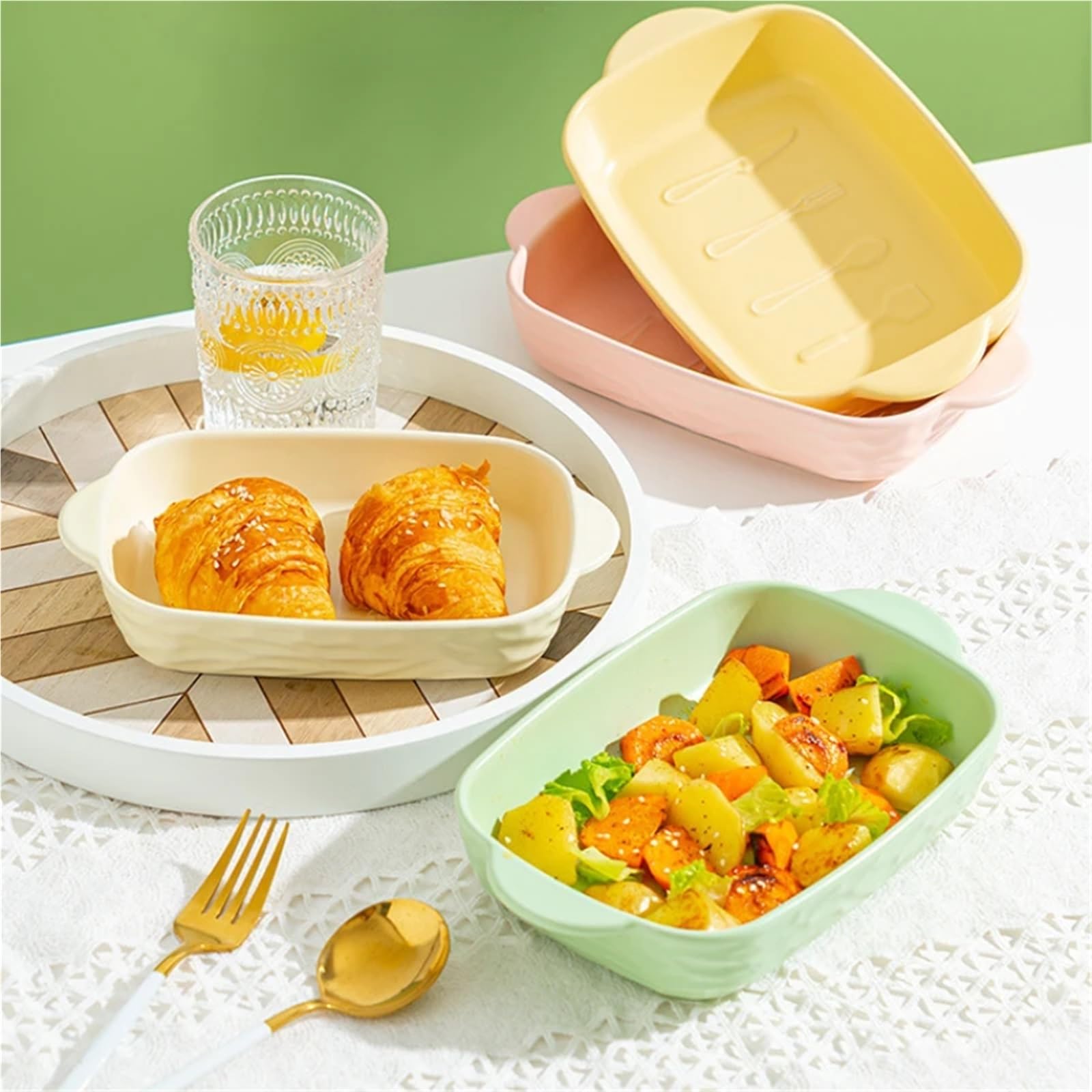 Auflaufform Keramik,Auflaufform Set Brotform for Backen, Werkzeuge und Zubehör, Küchenhelfer, Backgeschirr, Kochutensilien, Porzellangeschirr, Ofen-Backblech, Airfryer(9.5 Y)
