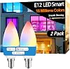 Vinaco E12 Smart LED Bulb 5W 600LM, 2 Pack E12 LED Light Bulbs Color Changing WiFi Bluetooth Work with Alexa & Google Assistant, Smart E 12 Candelabra Bulb 60 Watt E 12 Base, RGB Light Bulbs B11