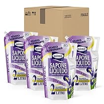 Milmil Sapone Liquido, Fragranza Talco & Iris, Ricarica Universale Maxirisparmio, Dermatologicamente Testato – 4 x 2000 ML