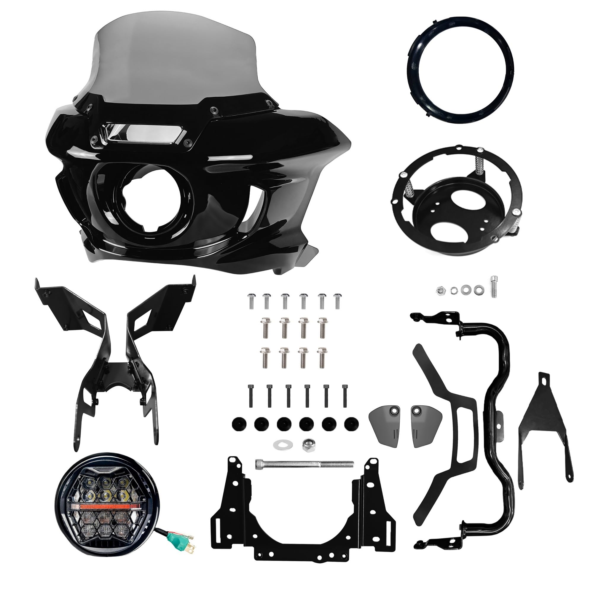 DGHBNP Motorbike Cowls Fit For Harley Dyna FXD FXDC FXDLS FXDB FXCW FXDWG ST Fairing Brackets Fairing 9" Windshield & 5.75" LED Headlight Hump Tail Fairing(9 inch Smoke)