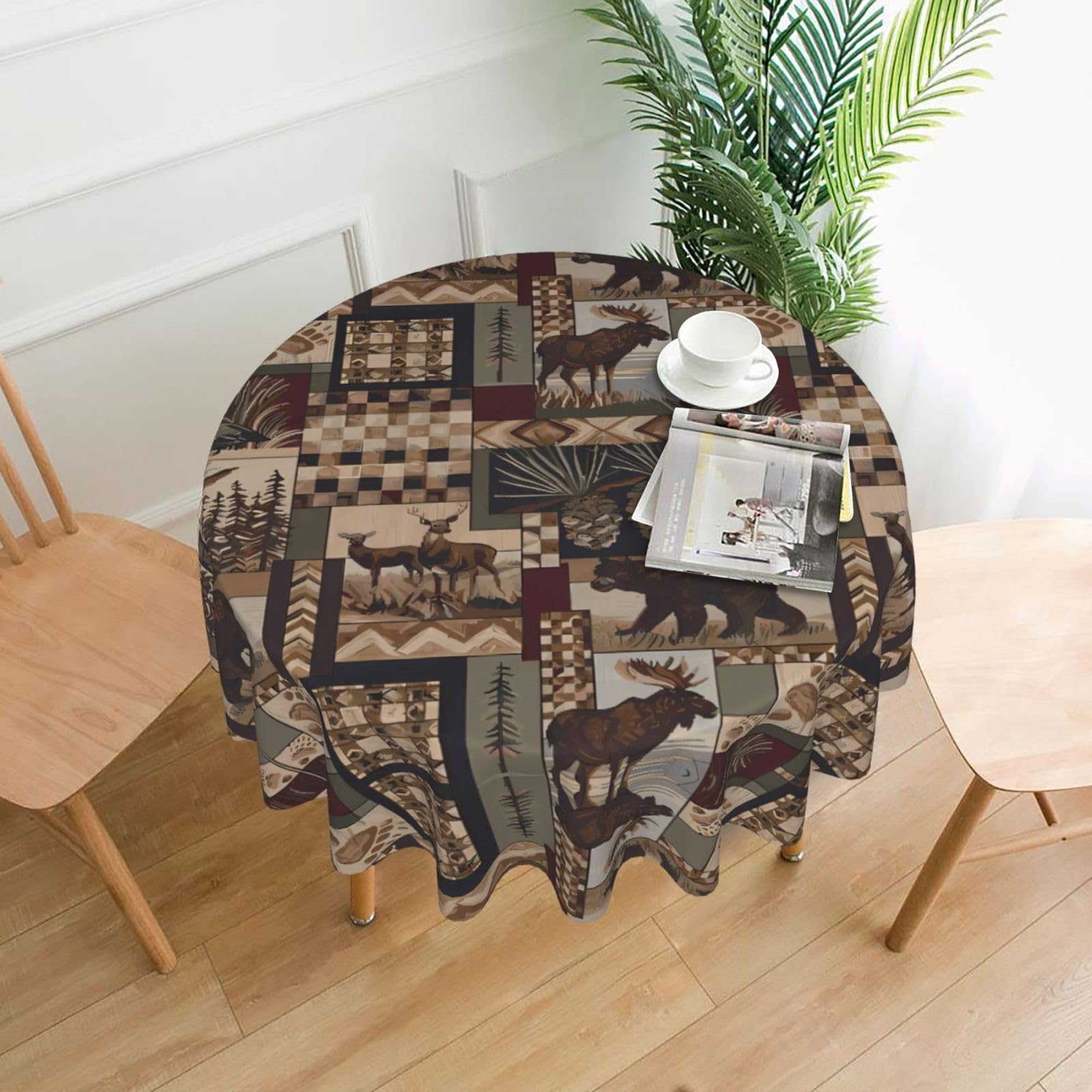 hhxvcv Lodge Bear Deer Round Tablecloth – Dining Table Cover
